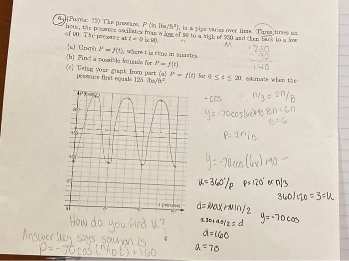 M Points 12 The Pressure P In Lbs Ft In A Pipe Varies Over Time Three Times An Hour The Pressure Oscillates Fr 1
