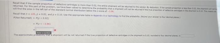 Recall That If The Sample Proportion Of Detective Cartridges Is More Than 0 02 The Entire Showed To The Water The Two R 1