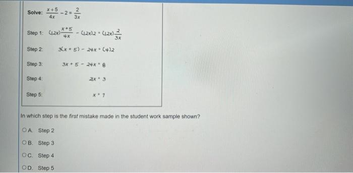 Solve X 5 2 4x 2 3x Step 1 420 5 42x12 628 Om 4x Step 2 36x 5 24x 2 Step 3 3x 5 24x8 Step 4 2x3 Step 2