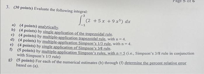 Page 5 3 L 2 3 30 Points Evaluate The Following Integral 2 5x 9x5 Dx A 4 Points Analytically B 4 Poin 1