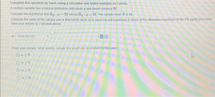 Complete This Question By Hand Using A Calculator And Tables Available On Canvas A Random Variable Has A Normal Distri 1