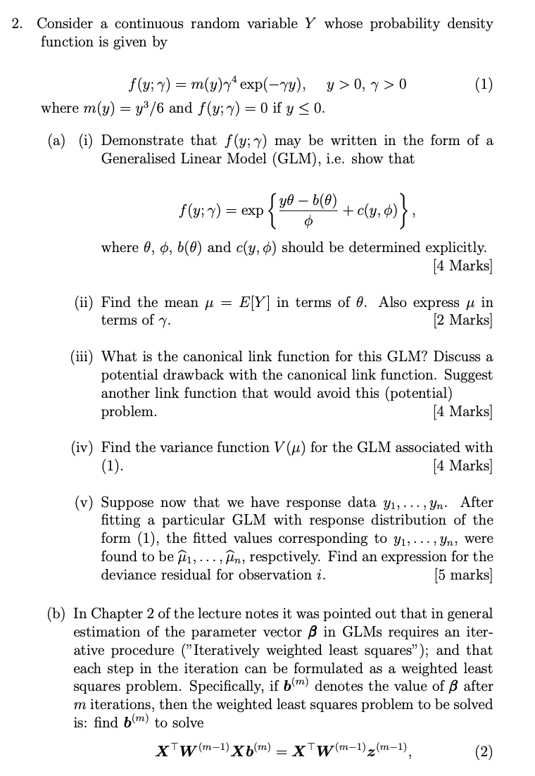 2 Consider A Continuous Random Variable Y Whose Probability Density Function Is Given By F Y 7 M Y 74 Exp Ry 1