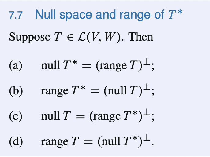 7 7 Null Space And Range Of T Suppose T El V W Then A Null T Range T B C Range T Null T Null 1
