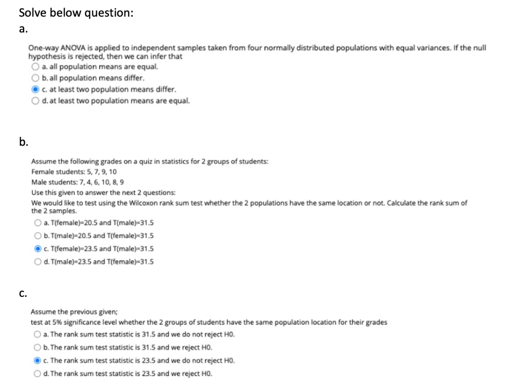 Solve Below Question A One Way Anova Is Applied To Independent Samples Taken From Four Normally Distributed Population 1