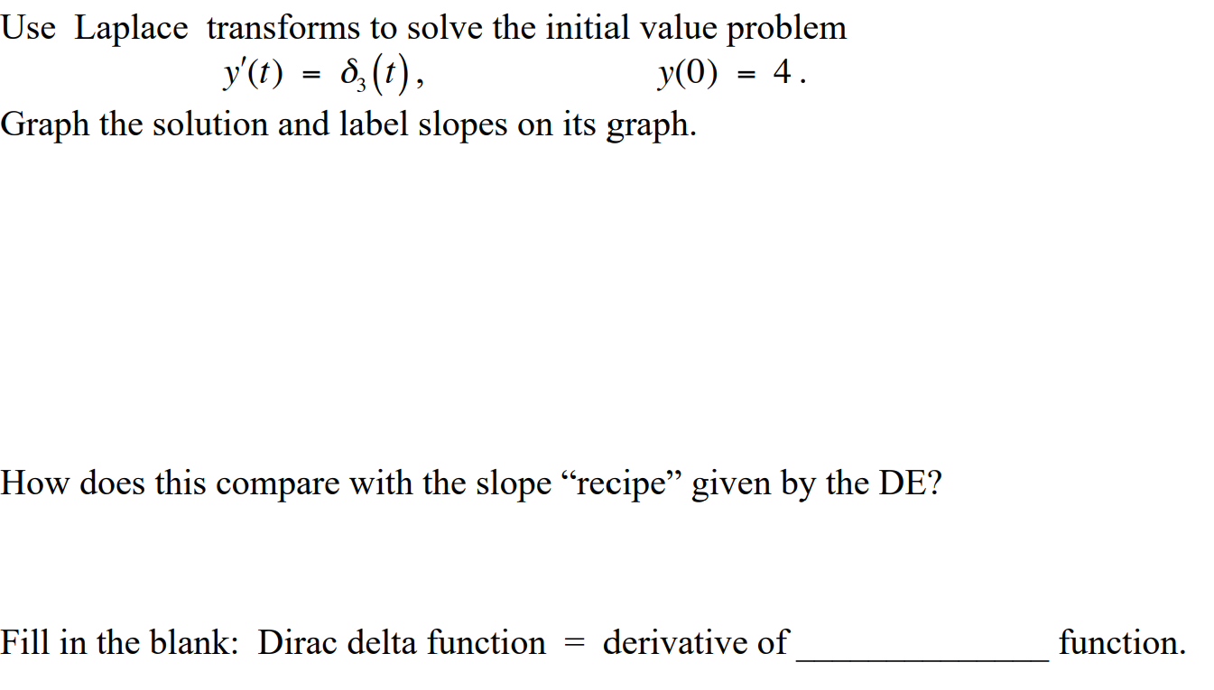 Use Laplace Transforms To Solve The Initial Value Problem Graph The Solution And Label Slopes On Its Graph How Does 1