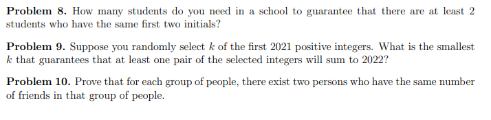 Problem 8 How Many Students Do You Need In A School To Guarantee That There Are At Least 2 Students Who Have The Same F 1