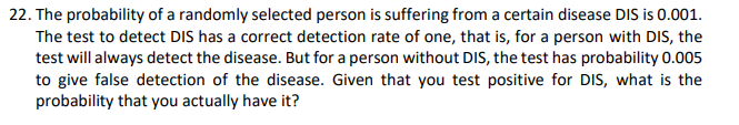 22 The Probability Of A Randomly Selected Person Is Suffering From A Certain Disease Dis Is 0 001 The Test To Detect D 1