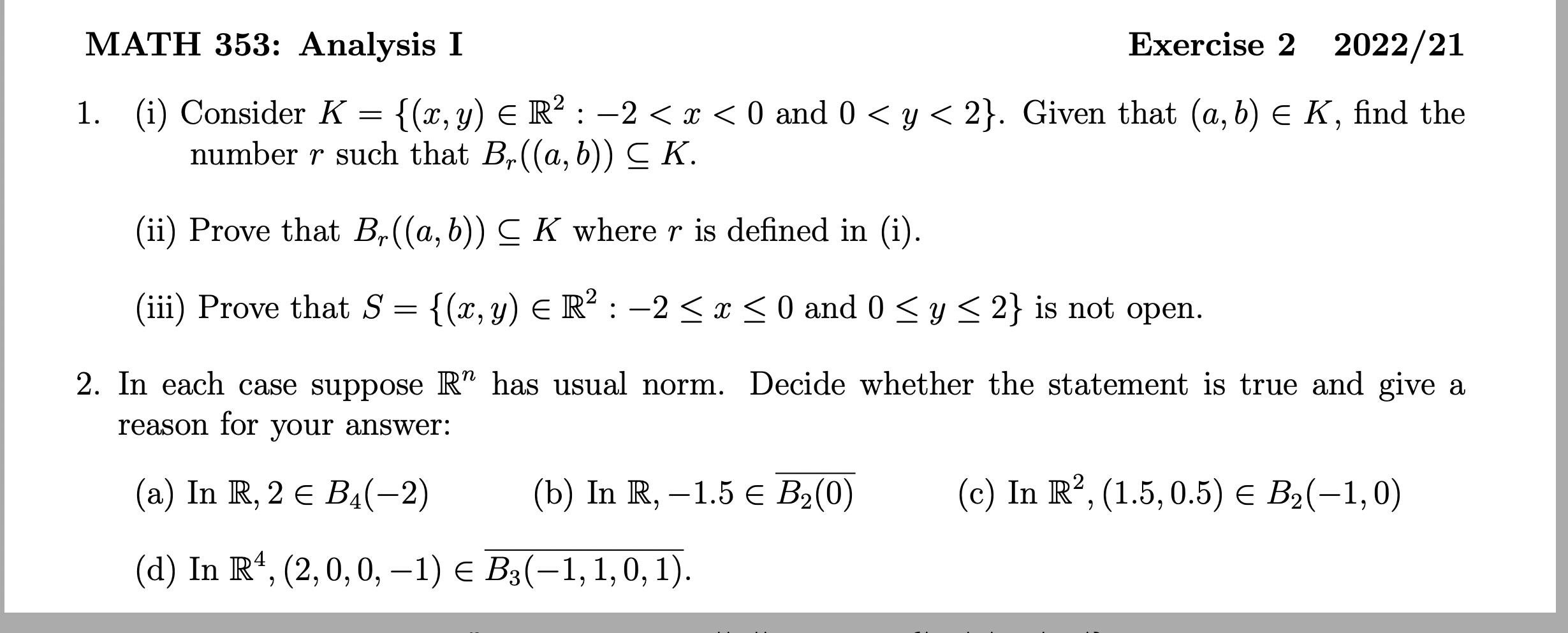 Math 353 Analysis I Exercise 2 2022 21 1 I Consider K X Y R 2 X 0 And 0 Y 2 Given That A B 1