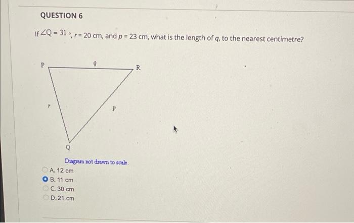 Question 6 If Zq 31 R 20 Cm And P 23 Cm What Is The Length Of Q To The Nearest Centimetre P 9 R P Q Diagram No 1