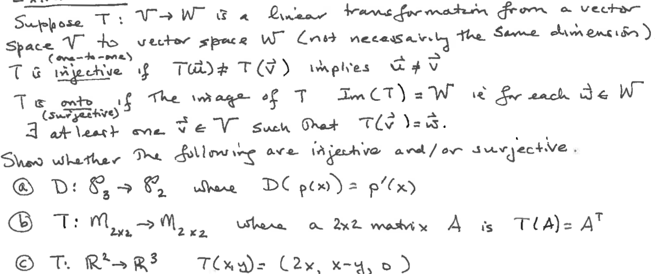 A Vector Onto Suppose Trow Is A Linear Transformation From Space In To Vector Space W Not Necessarily The Same Dimens 1
