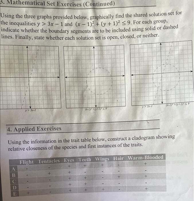 3 Mathematical Set Exercises Continued Using The Three Graphs Provided Below Graphically Find The Shared Solution Se 1