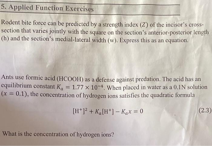 5 Applied Function Exercises Rodent Bite Force Can Be Predicted By A Strength Index Z Of The Incisor S Cross Section 1