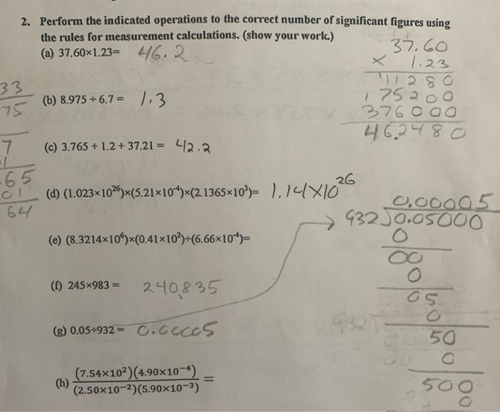 33 75 2 Perform The Indicated Operations To The Correct Number Of Significant Figures Using The Rules For Measurement C 1