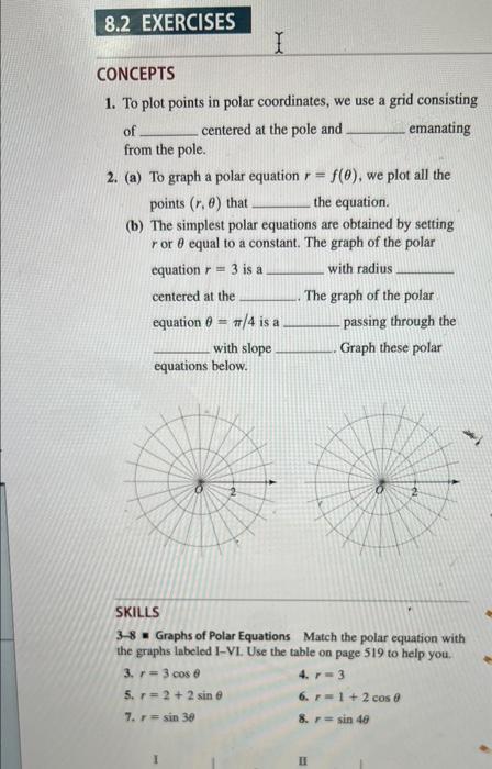 8 2 Exercises I Concepts 1 To Plot Points In Polar Coordinates We Use A Grid Consisting Of Centered At The Pole And Em 1