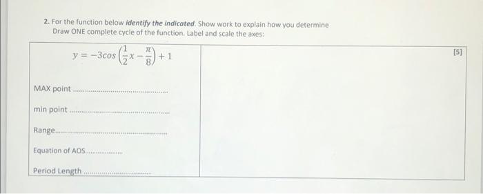 2 For The Function Below Identify The Indicated Show Work To Explain How You Determine Draw One Complete Cycle Of The 1