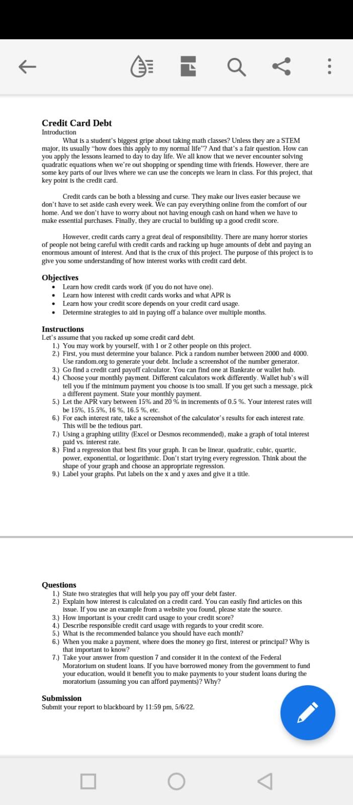 E Q Credit Card Debt Introduction What Is A Student S Biggest Gripe About Taking Math Classes Unless They Are A Stem Ma 1