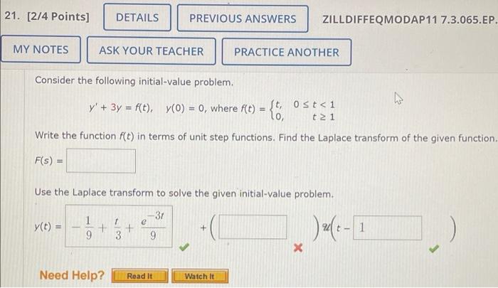 21 2 4 Points Details Previous Answers Zilldiffeqmodap11 7 3 065 Ep My Notes Ask Your Teacher Practice Another Consi 1