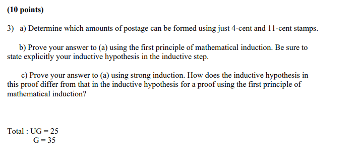 10 Points 3 A Determine Which Amounts Of Postage Can Be Formed Using Just 4 Cent And 11 Cent Stamps B Prove Your A 1