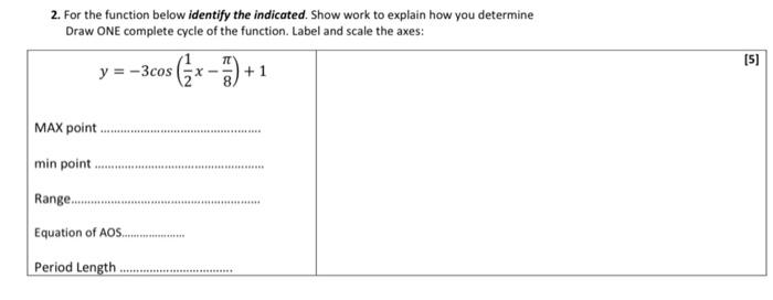 2 For The Function Below Identify The Indicated Show Work To Explain How You Determine Draw One Complete Cycle Of The 1
