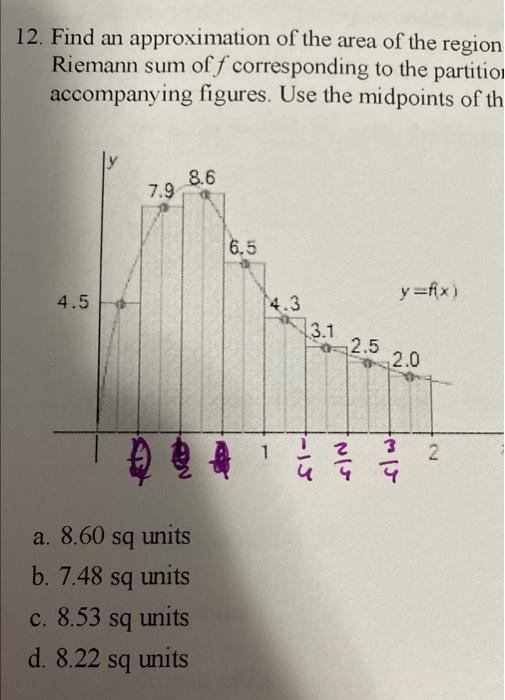 12 Find An Approximation Of The Area Of The Region Riemann Sum Of F Corresponding To The Partition Accompanying Figures 1