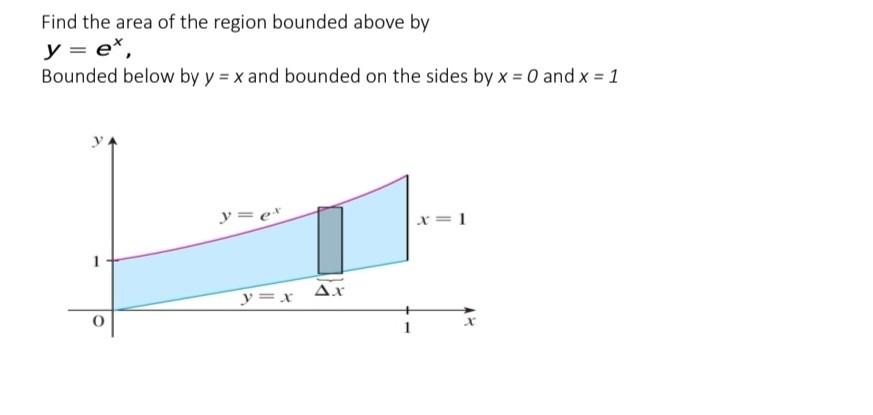 Find The Area Of The Region Bounded Above By Y Et Bounded Below By Y X And Bounded On The Sides By X 0 And X 1 Y 1