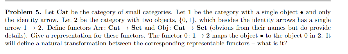 Problem 5 Let Cat Be The Category Of Small Categories Let 1 Be The Category With A Single Object And Only The Identi 1