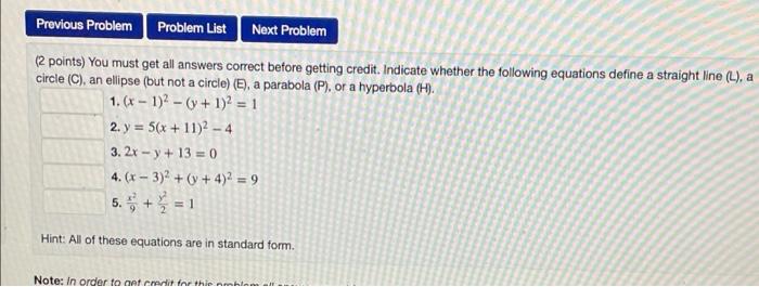 Previous Problem Problem List Next Problem 2 Points You Must Get All Answers Correct Before Getting Credit Indicate W 1