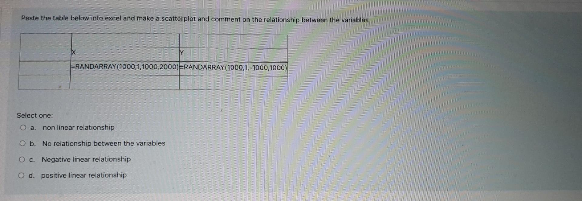 Paste The Table Below Into Excel And Make A Scatterplot And Comment On The Relationship Between The Variables X Erandarr 1