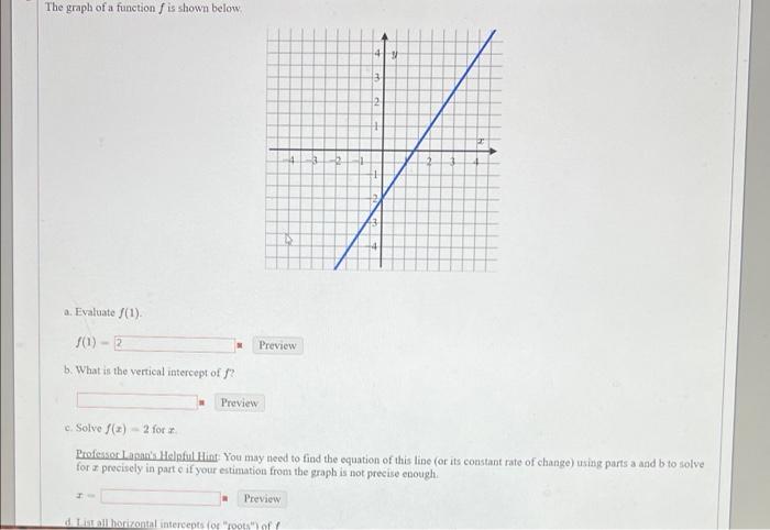 The Graph Of A Function Is Shown Below 4 3 2 H 12 2 A Evaluate 1 2 Preview B What Is The Vertical Intercept Of 1