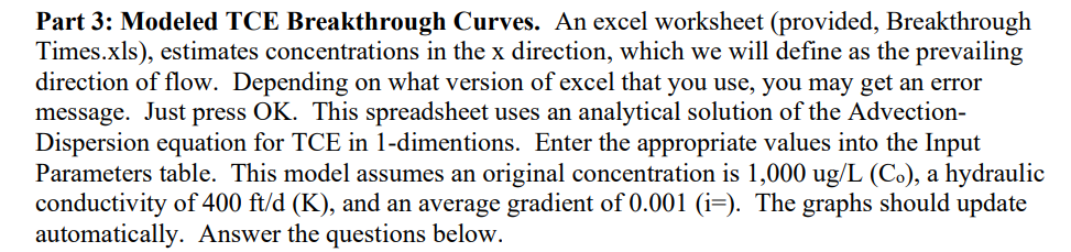 Part 3 Modeled Tce Breakthrough Curves An Excel Worksheet Provided Breakthrough Times Xls Estimates Concentrations 1