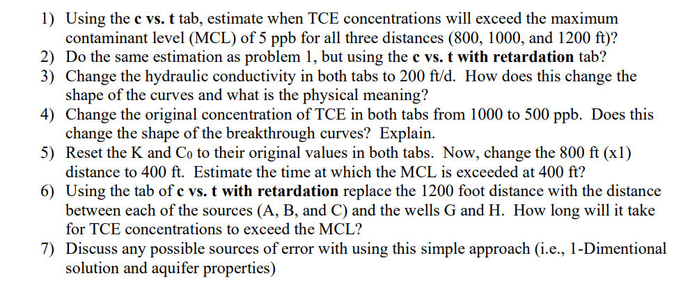 Part 3 Modeled Tce Breakthrough Curves An Excel Worksheet Provided Breakthrough Times Xls Estimates Concentrations 2