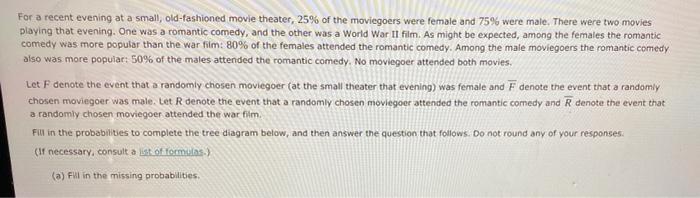 For A Recent Evening At A Small Old Fashioned Movie Theater 25 Of The Moviegoers Were Female And 75 Were Male There 1