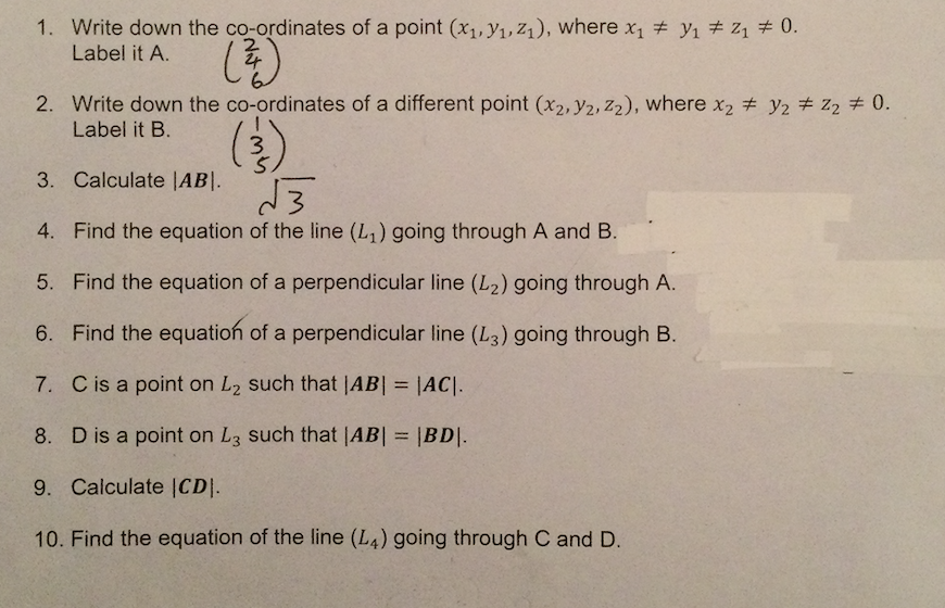 3d Equations Of A Line Please Finish All Questions 1 10 Thank You Very Much 1