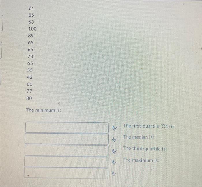 For The Data Below Please Find The Five Number Summary Please Round To One Decimal Place If The Answer Is Not A Whole 2