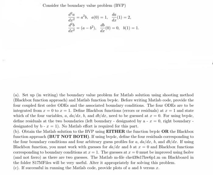 Consider The Boundary Value Problem Bvp Da Da Ab A 0 1 1 2 Dra Doc P Db A 62 0 0 6 1 1 Dr D 1