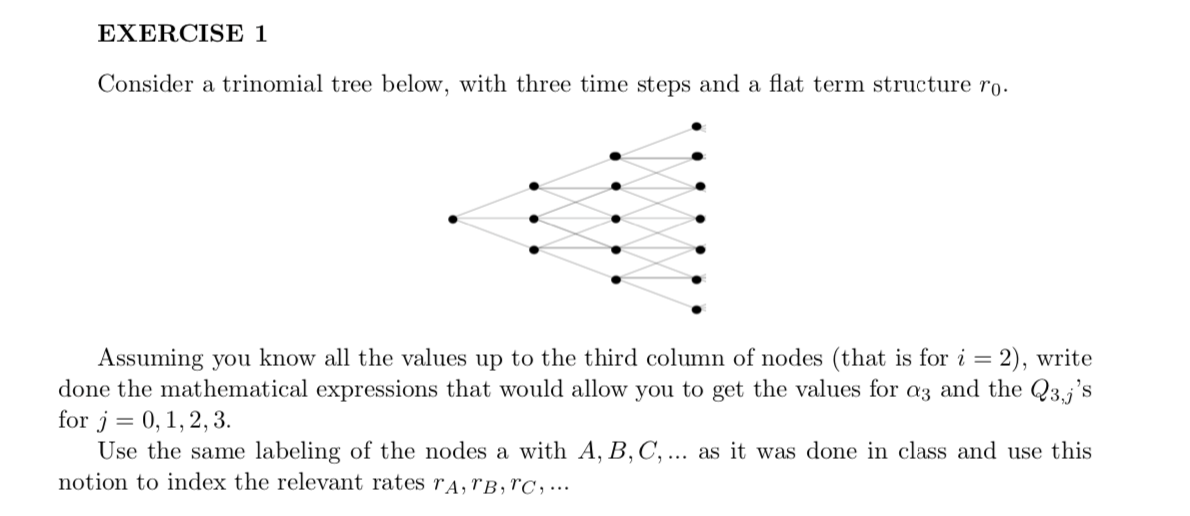 Exercise 1 Consider A Trinomial Tree Below With Three Time Steps And A Flat Term Structure Ro Assuming You Know All Th 1