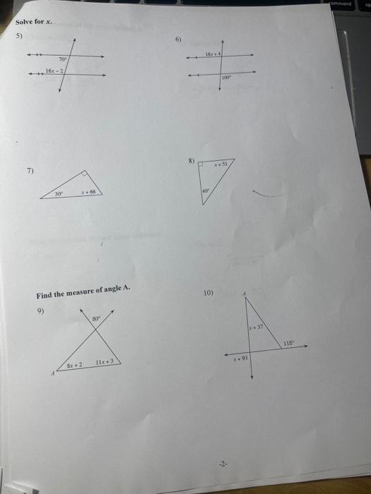 Answer All Questions 1 Find Xif Mziuv 12x 10 Mztuv 13x 8 And Mztut 28 Date Period 2 Find X If Mlode 26 M 2