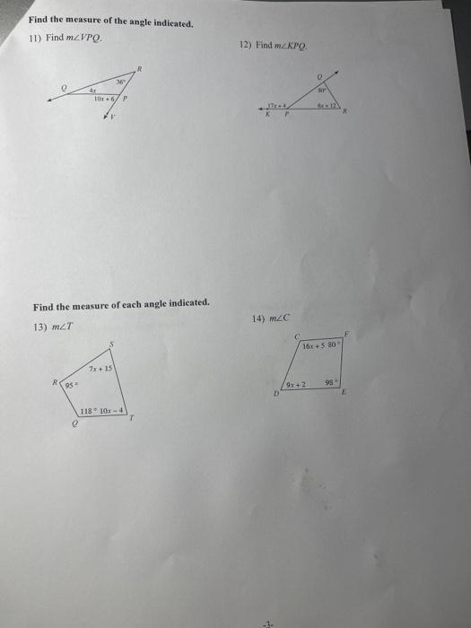 Answer All Questions 1 Find Xif Mziuv 12x 10 Mztuv 13x 8 And Mztut 28 Date Period 2 Find X If Mlode 26 M 3