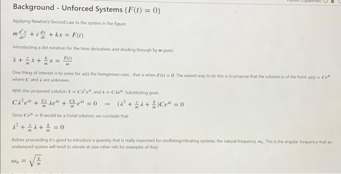 X T Wo 1 M F T C In The Figure The Variables And Parameters Have The Following Meaning M Mass Kg C Damping 3