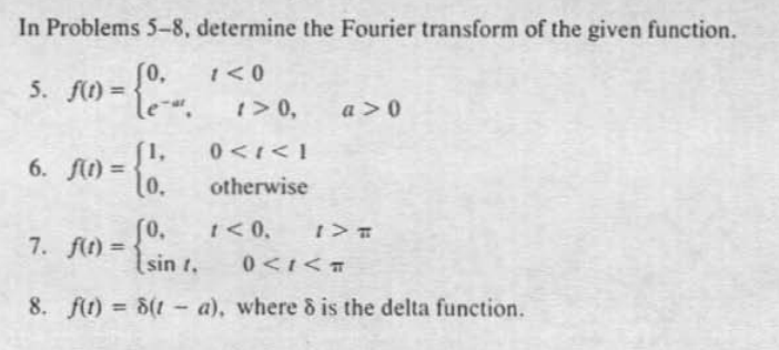 Problem 8 Determine The Fourier Transform Of The Given Function F T Delta T A Where Delta Is A Delta Function 1