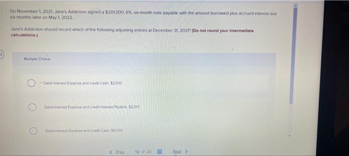 On November 1 2021 Jane S Addiction Signed A 5201 000 6 Six Month Note Payable With The Amount Borrowed Plus Accrued 1