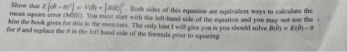 Show That E 0 0 2 Vb B 0 Both Sides Of This Equation Are Equivalent Ways To Calculate The Mean Square Error 1