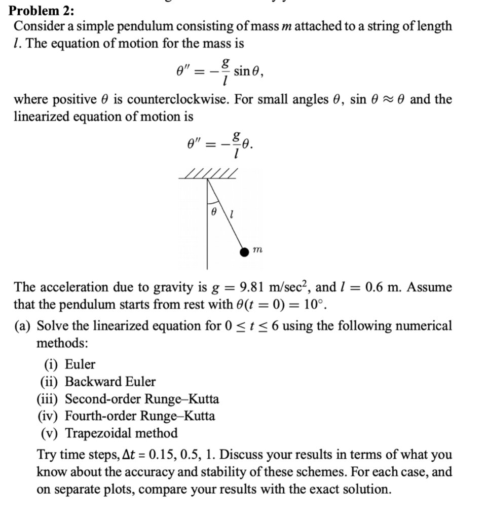 Problem 2 Consider A Simple Pendulum Consisting Of Mass M Attached To A String Of Length 1 The Equation Of Motion For 1