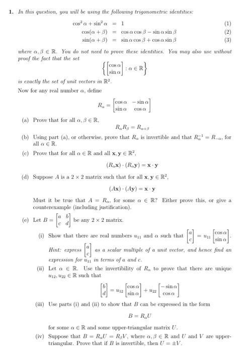 1 In This Question You Will Be Using The Following Trigonometric Identities Wa Sina 1 1 Cos 3 Cos Co Sino Sin 2