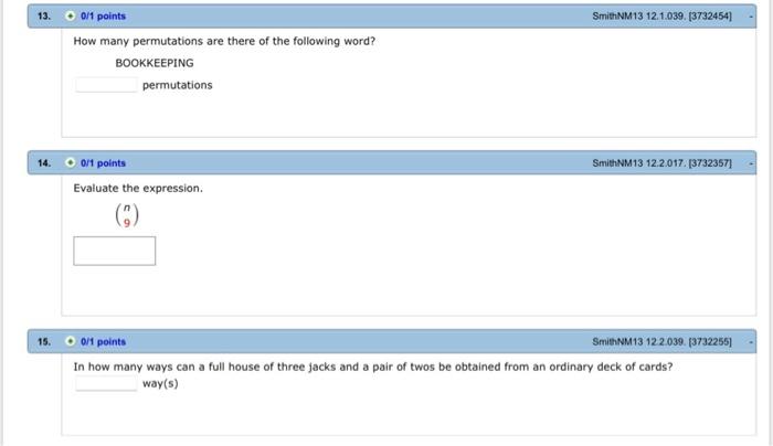 13 0 1 Points Smithnm 13 12 1 039 3732454 How Many Permutations Are There Of The Following Word Bookkeeping Permuta 1