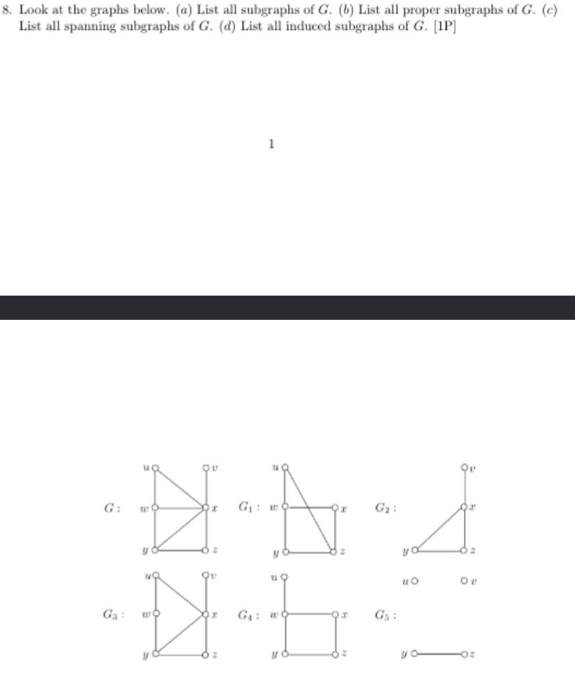 8 Look At The Graphs Below A List All Subgraphs Of G 6 List All Proper Subgraphs Of G C List All Spanning Subg 1