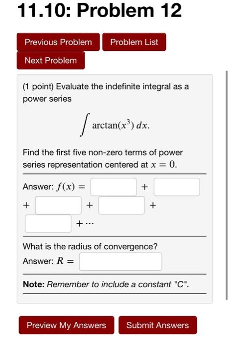 11 10 Problem 14 Previous Problem Problem List Next Problem 1 Point By Recognizing Each Series Below As A Taylor Seri 3