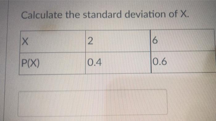 Calculate The Standard Deviation Of X X 2 6 P X 0 4 0 6 1