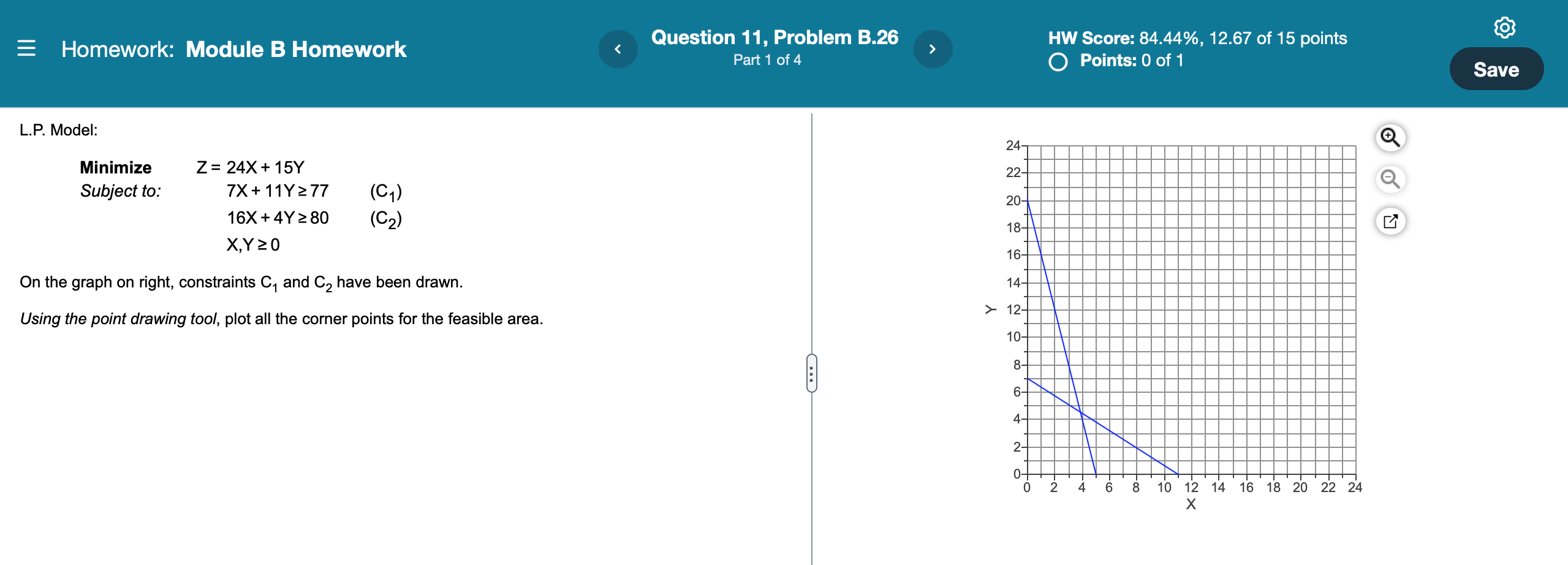 Homework Module B Homework Question 11 Problem B 26 Part 1 Of 4 Hw Score 84 44 12 67 Of 15 Points O Points 0 Of 1