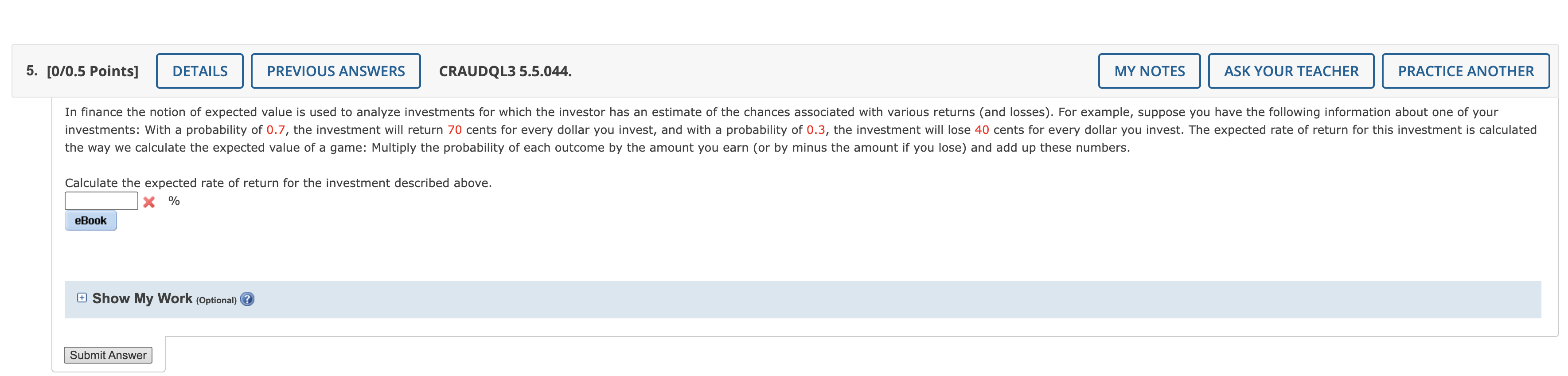 5 0 0 5 Points Details Previous Answers Craudql3 5 5 044 My Notes Ask Your Teacher Practice Another In Finance The N 1
